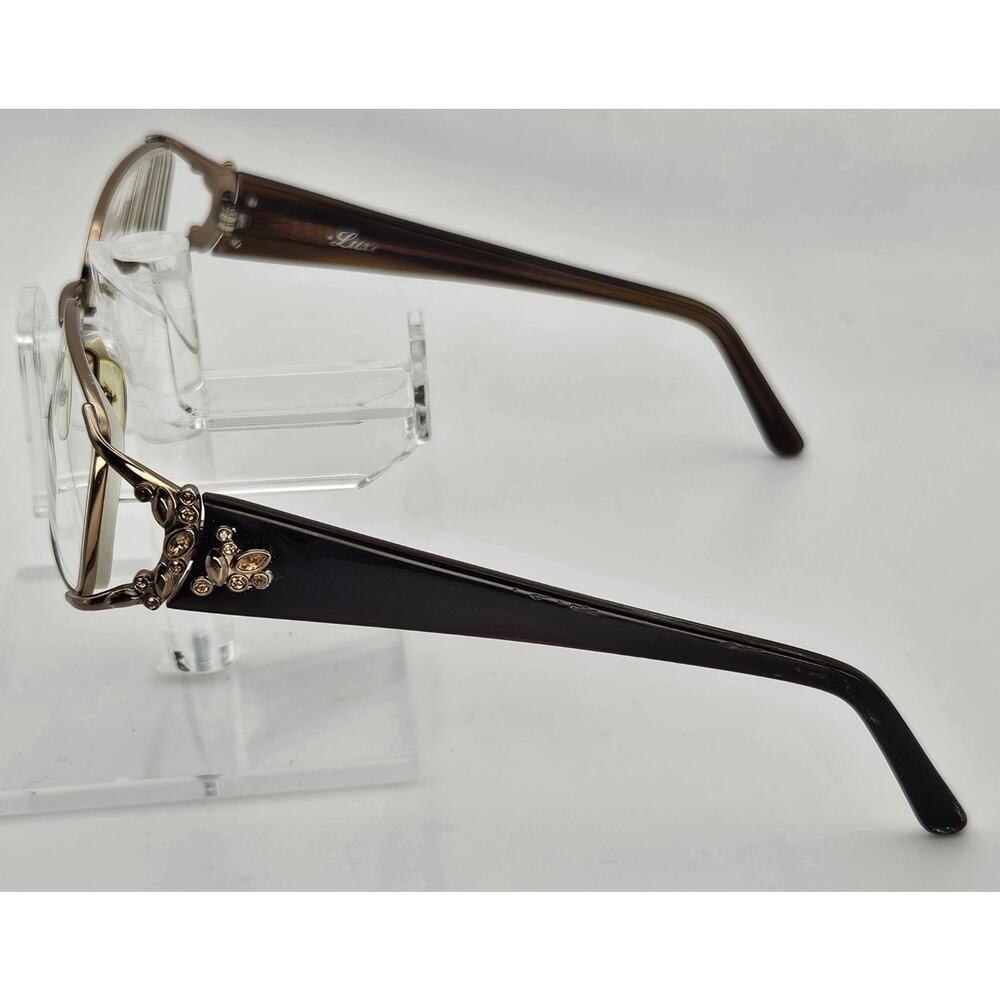 Luxe Eyeglass Frames Brown Gold Crystal Accent Hinges 53-17-135 Full Rim K8 - Picture 8 of 14